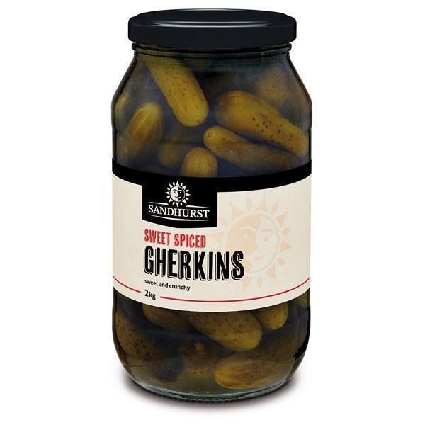 2 KG SWEET SPICED WHOLE GHERKINS SANDHURST (6)