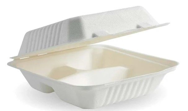 200x 8x8x3" SUGARCANE CLAMSHELL 3 COMPARTMENT GREENMARK A-SH08-3